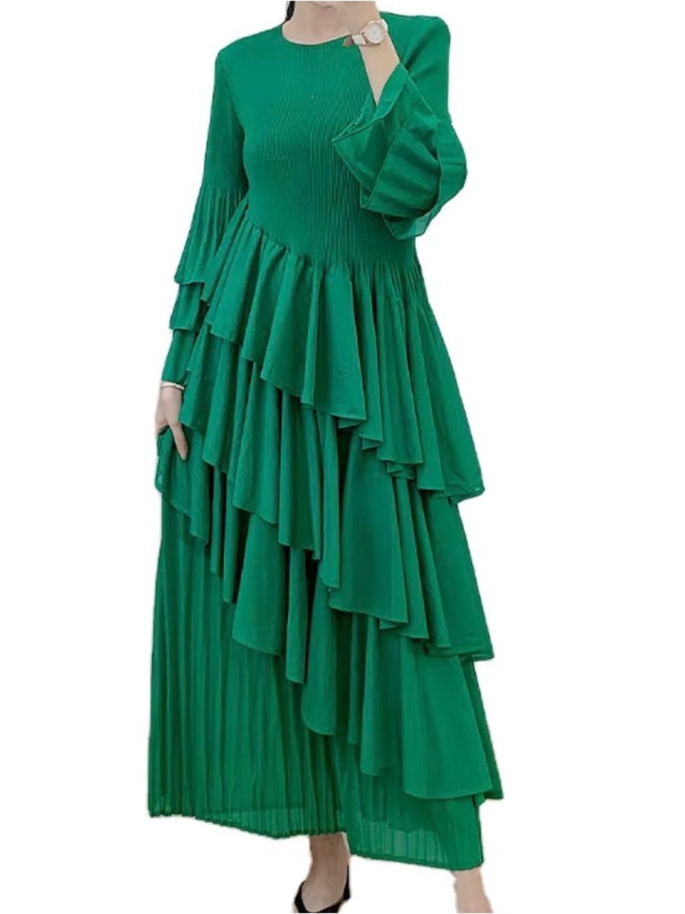 Emerald Tiered Ruffle Maxi Dress NWOT
